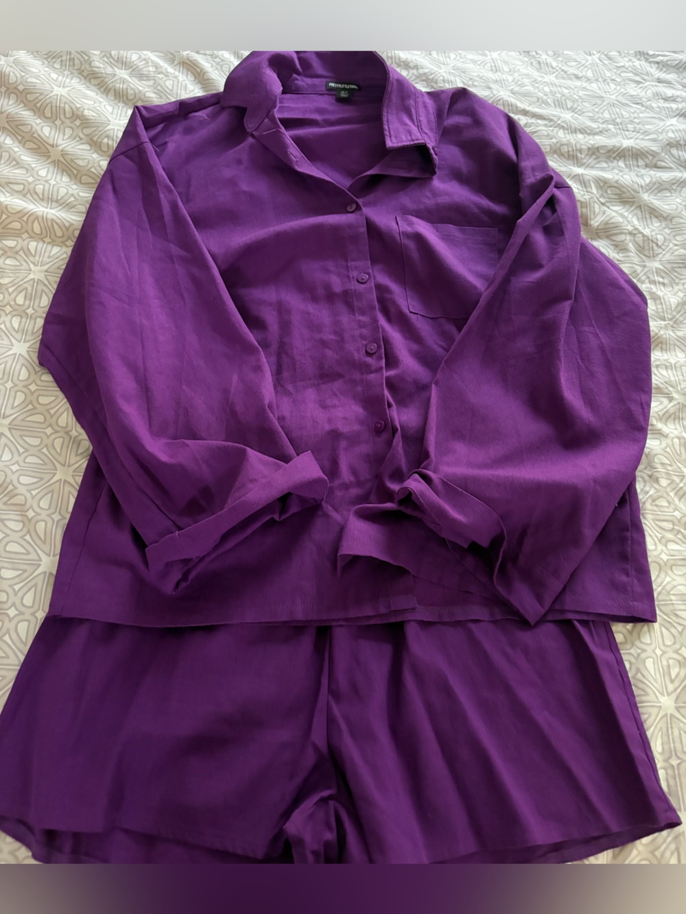 PrettyLittleThing Deep Purple Shirt and Shorts Matching Set